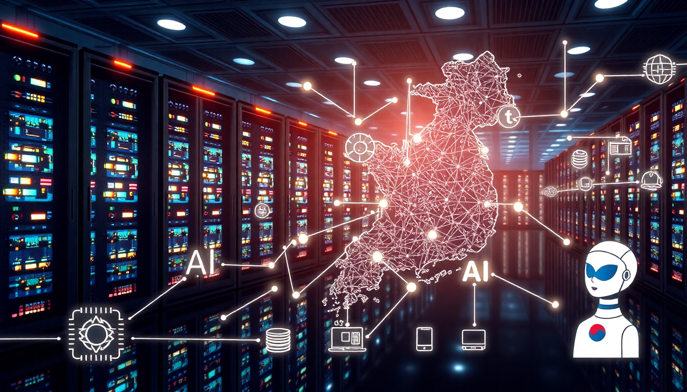 이재명 정부의 AI 산업 투자 공약을 상징하는 첨단 AI 데이터센터와 AI 기술 이미지