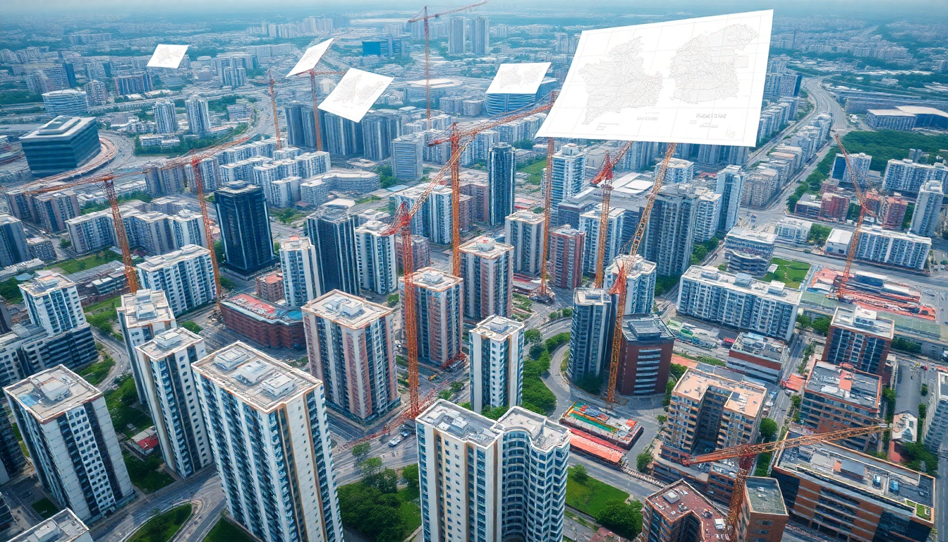 대규모 주택 공급을 상징하는 도시 내 여러 건설 현장의 항공 사진