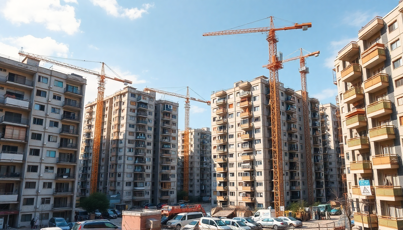 재건축·재개발 규제 완화로 활기를 띠는 낡은 아파트 재건축 현장